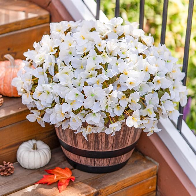 Artificial Flowers for Outdoors Fall Decoration, 4 Bundles Fake Bougainvillea Flower Plants UV Resistant Faux Fall Flowers for Planters Outside Patio Porch Window Garden Home Decor, Fall White
