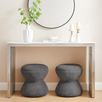 VANOMi Multi-Functional Boucle Ottoman, Vanity Stool Chair, Sturdy Rotating Wooden Footstool, Suitable for Living Room, Bedroom, and Entryway, Without Installation, Swivel, Dark Grey