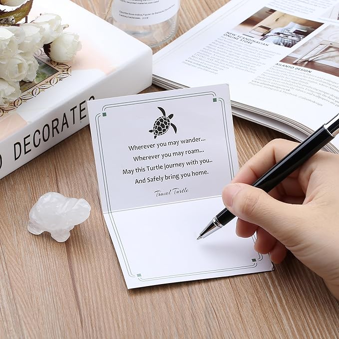 QINJIEJIE Clear Quartz Crystal Travel Turtle Figurines Healing Crystals Best Travel Gifts for Women Men Travelers Sea Turtle Lovers Office Desk Decor Good Luck Gifts for Traveling Abroad