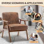 Furnimart Brown Accent Chair, Mid Century Modern Living Room Chair with Wood Frame, Comfy Armchair Wingback Chair for Office Study Vanity Bedroom Waiting Room