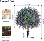 HyeFlora 2 Pack Artificial Topiary Boxwood Ball Trees with Lavender Fake Plants for Outdoor Indoor Artificial Shrubs with Ground Spike UV Resistant Fake Bushes for Front Porch Garden (Purple)