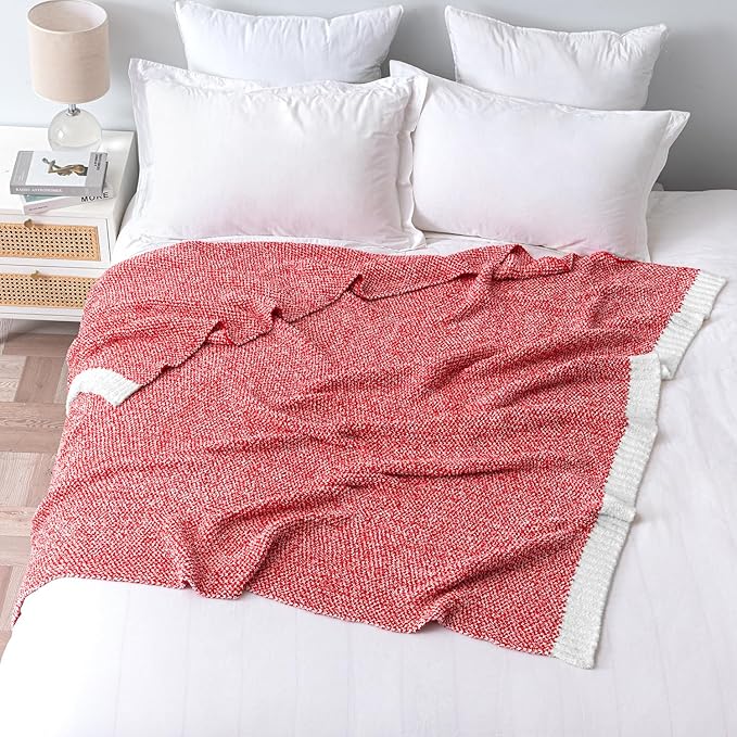 MIULEE Red Super Soft Throw Blanket for Couch, Cozy Fluffy Warm Blankets Lightweight Knit Throw Blankets for Sofa, Bed, Chair, Living Room, Camping, Picnic, 60 x 80 inch