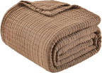 EMME Cotton Muslin Throw Blanket Couch Breathable Gauze Blanket Soft Lightweight Blankets Adults (Brown, 50"x60")