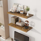 32" Floating Shelves for Wall, 12" Deep Slim Rustic Brown Floating Shelves, Wall-Mounted Shelves for Bedroom, Living Room, Kitchen, Bathroom - Set of 2