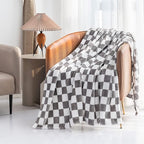LOMAO Throw Blankets Flannel Blanket with Checkerboard Grid Pattern Soft Throw Blanket for Couch, Bed, Sofa Luxurious Warm and Cozy for All Seasons (Grey, 50"x60")
