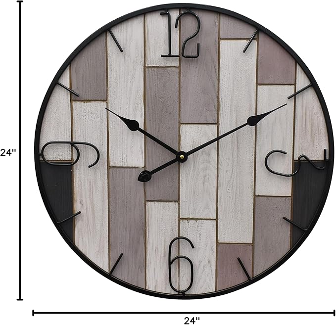 24" Metal Frame Number Multi-Color Mosiac Brown Wooden Wall Clock (Muti-Brown, 24 inch)