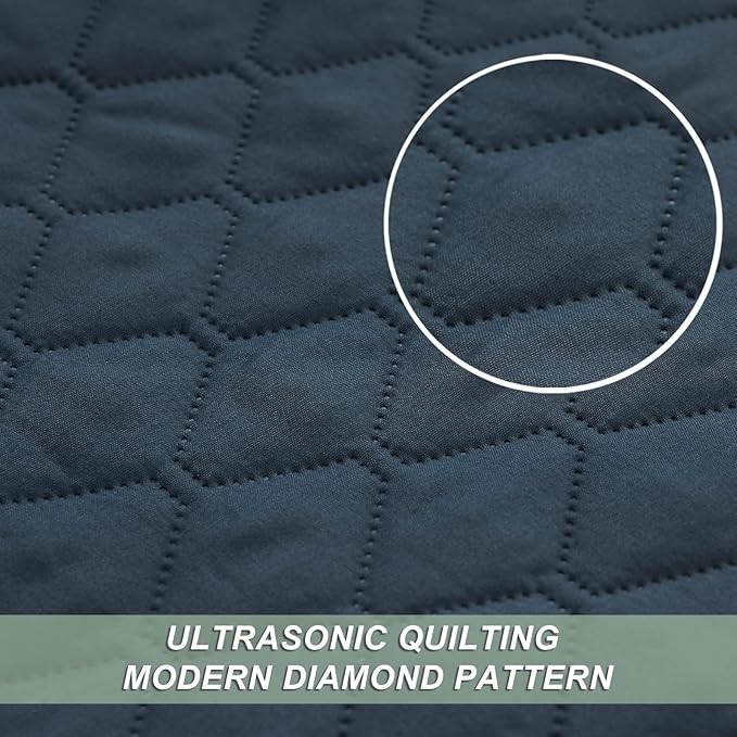 Exclusivo Mezcla Reversible California King Size Quilt Bedding Set with Pillow Shams, Lightweight Quilts Cal King Size, Soft Bedspreads Bed Coverlets for All Seasons - (Navy Blue, 112"x104")