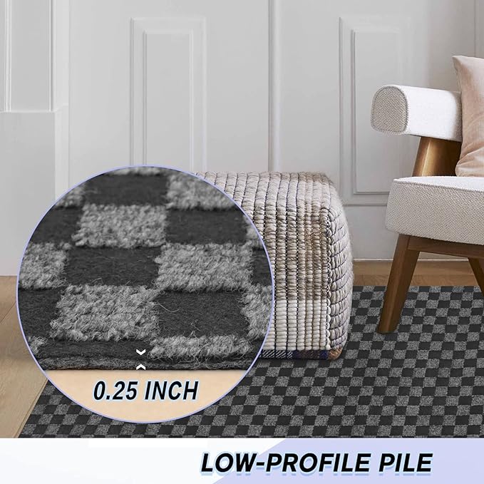 Custom Size Backed Non-Slip Area Rugs Runner, Easy Clean, Waterproof Runner Rugs for Hallway Entryway, Kitchen, Laundry, 2FT x 73FT, Gray Checkered