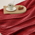 Amélie Home Chenille Knit Throw Blanket for Couch, Chevron Texture Decorative Soft Blanket for Sofa, Bed & Chair, 50"x60", Red