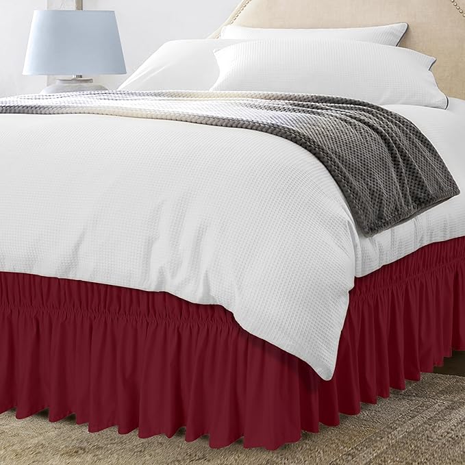 Utopia Bedding Full Elastic Bed Ruffle - Easy Wrap Around Ruffle - Microfiber Bed Skirt with Adjustable Elastic Belt 16 Inch Tailored Drop - Hotel Quality Bedskirt, Fade Resistant (Full, Burgundy)