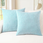 CaliTime Throw Pillow Covers Decorative 24 X 24 Inches Pack of 2 Cozy Chenille Cushion Cases for Couch Sofa Bed Living Room Home Light Blue Grey