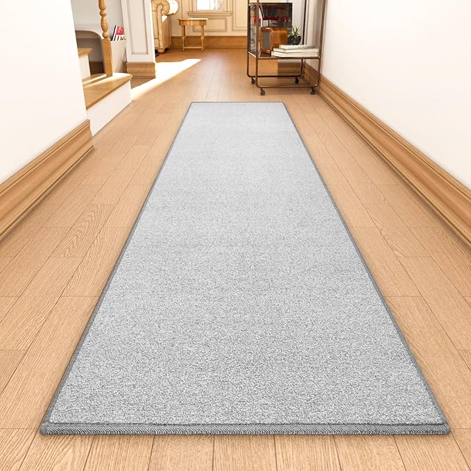 Runner Rug with Non Slip Rubber Backing, Washable Soft Floor Carpet for Kitchen, Hallway, Entryway Indoor, Bedroom, Laundry, Low Pile Area Rugs, Solid color with Pointillism style, 2*10 ft GREY
