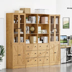 71" Tall Bookshelves Set of 4, 2 Bookcases with Drawers & 2 Bookshelves with Doors, Wooden Bookshelves Floor Standing Display Storage Shelves Home Decor Furniture for Home Office, Living Room