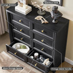 Farmhouse Dresser for Bedroom, 41" Tall Black Dresser with 8 Drawers, Soide Rustic Wood Vintage Dressers Chest of Drawers for Bedroom, Living Room, Hallway