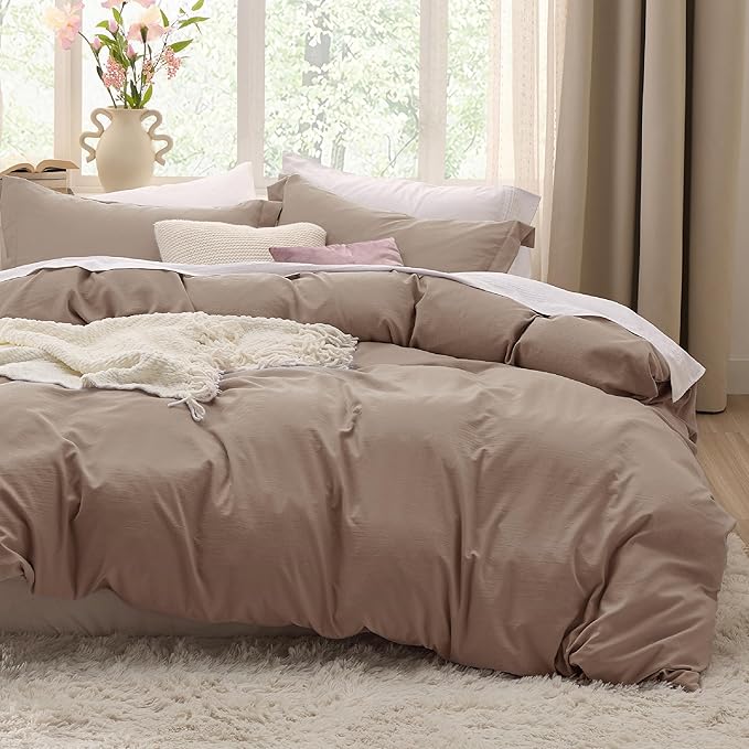 Bedsure Khaki California King Duvet Cover - Prewashed Cotton-Like Extra Soft Bedding Set, Includes 1 Cal King Duvet Cover 104x98 Inches with Zipper Closure & 2 Pillow Shams, Comforter Not Included