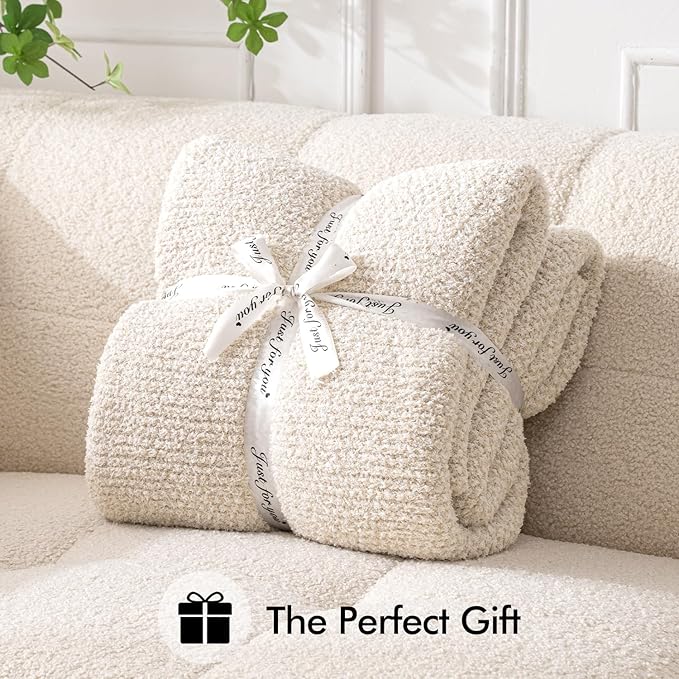 MIULEE Cream Super Soft Throw Blanket for Couch, Cozy Fluffy Warm Throws Knit Blankets for Sofa, Bed, Chair, Living Room, Camping, Picnic, 50 x 60 inch