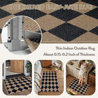 Lahome Checkered Easy Jute Kitchen Rug, 2x3 Indoor Door Mat Small Neutral Area Rug, Farmhouse Diamond Non Slip Non Shedding Lightweight Floor Carpet for Entry Porch