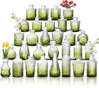 Glass Bud Vase Set of 30, Small Flower Vases, Glass Vases for Centerpieces, Vintage Home Table Decorations Bud Vases (30 Pcs, Green)