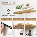 Fun Memories Floating Shelves for Wall, 32 Inch Rustic Wood Wall Mounted Shelves for Bathroom, Bedroom, Kitchen, Living Room, Deep Floating Shelves for Storage & Home Decor (Oak, Set of 2)