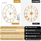 CLXEAST 30 Inch Wall Clock,Large Champagne Gold Metal Roman Numeral Wall Clock, Modern Wall Clocks for Living Room Decor,House Warming Gifts New Home