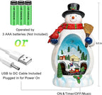 Snowman Figurine Lighted Christmas Village with Animated Rotating Train - Battery or USB Powered Snowman Decor Ornaments, LED Lights & Festive Music for Tabletop Home Holiday Collection Decorations