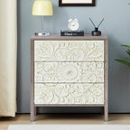 Farmhouse 3 Drawer Dressers for Bedroom, Wide Chest of Drawers with Storage, Vintage French Nightstand Distressed Boho Small Dresser for Hallway Living Room Entryway Office (1, Rustic Brown Gray)