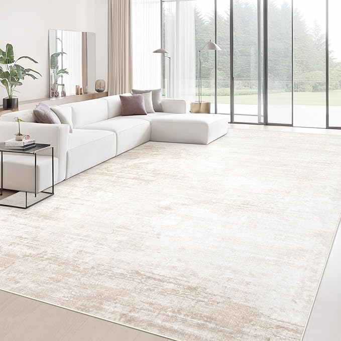 Area Rugs 10x14 Living Room: Washable Rug Modern Abstract Large Rugs Soft Non Slip Neutral Rug Stain Resistant Indoor Carpet for Bedroom Kitchen Dining Room Home Office Rugs(Beige, 10'x14')