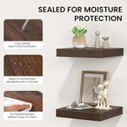 Square Floating Shelves for Wall, 12" W x 12" D x 1.2" H, Small Wooden Wall Mounted Display Shelves with Invisible Brackets for Living Room, Bedroom, Bathroom, Kitchen Decor, Set of 3, Walnut