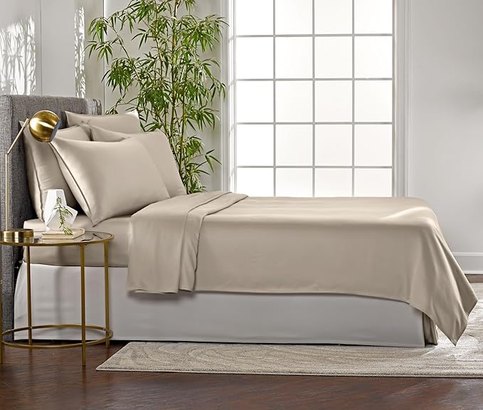Full Sheets by Pure Bamboo, Genuine 100% Organic Viscose Derived from Bamboo Bed Sheet Set, Luxuriously Soft & Cooling, Double Stitching, Lifetime Quality Promise (Full, Sand)