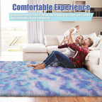 9x12 Fluffy Area Rugs for Living Room,Large Fuzzy Shag Area Rug for Bedroom,Soft Non-Shedding Indoor Plush Carpet for Kids Bedroom Nursery Home Decor,Rainbow Purple