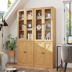71" Tall Bookcases Set of 2, Bookshelves with Doors, 5-Shelf Bookcase with Storage, Wooden Bookshelf Floor Standing Display Storage Shelves Home Decor Furniture for Living Room,Bedroom,Natural