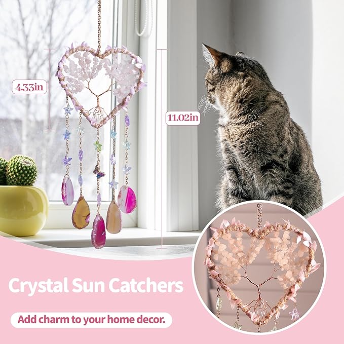Tree of Life Dream Catchers, Dreamocean Crystal Sun Catchers Indoor Window Heart Rainbow Suncatcher Wall Hangings Outdoor Garden Decor for Adults Girls
