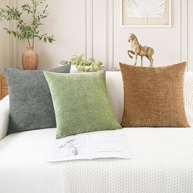 CaliTime Throw Pillow Covers Decorative 24 X 24 Inches Pack of 2 Cozy Chenille Cushion Cases for Couch Sofa Bed Living Room Home Apricot Brown