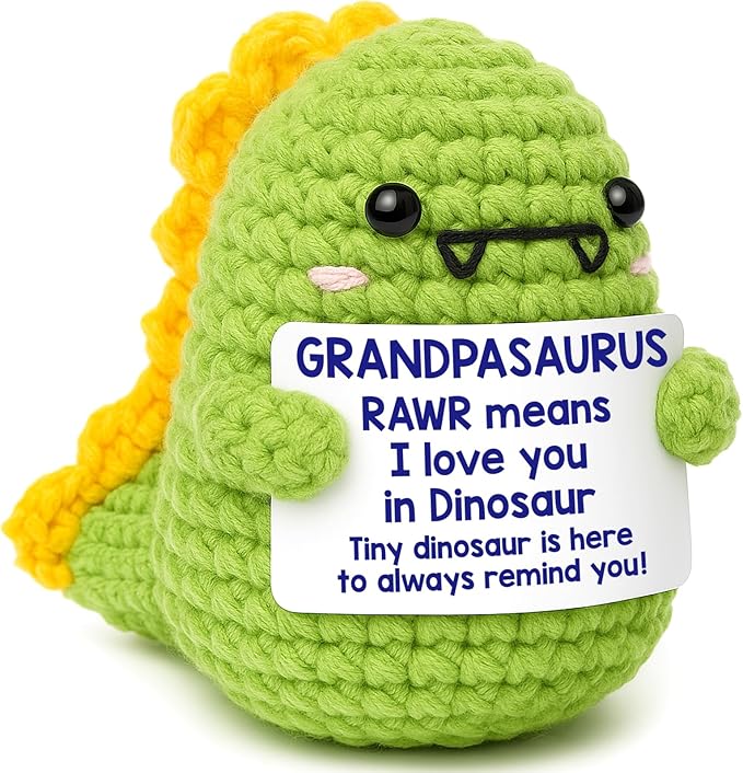 Mini Grandpa Gifts for Christmas– Handmade Crochet Dinosaur Grandpasaurus RAWR I Love You Gift for Grandpa Papa Pops Birthday Christmas Stocking Stuffer Decorative Collectible
