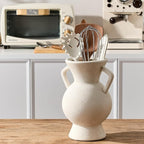 LUKA Antique Ceramic Vase with 2 Handle,9.25 inches Rustic Vase Minimalist Decor, Decorative Vases for Home Decor, Table, Living Room, Shelf, Christmas Decoration(Large,White)