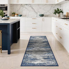 GENIMO Runners for Hallways，2x6 Washable Runner Rug Non-Slip, Long Runner Rugs with Rubber Backing, Low Pile Lightweight Rugs for Kitchen, Bedroom, Bathroom, Entryway, Blue Ivory