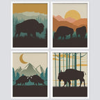 SIGNWIN Framed Country Farmhouse Vibrant Bison Wall Art, Set of 4 Silhouette Animals Wall Decor Prints, Wilderness Nature Wall Décor for Living Room, Bedroom - 8"x10" White