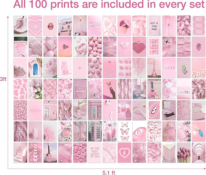 Y2K BOO Soft Rose Pink Aesthetic Wall Collage Kit – 100 Dreamy & Romantic Photos, 4"x6" Prints for Teen Girls Dorm Room Decor, Soft Rose Color Softscape Moments, Ideal Gift for Birthday & Graduation