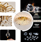 CVKASH 4-Lights Crystal Chandelier Modern Semi Flush Mount Ceiling Light Fixture Ceiling Lighting for Living Room Hallway Dining Room Kitchen Bedroom (Gold)