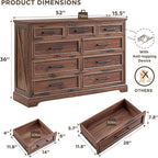 ACCOHOHO Farmhouse 9 Drawer Dresser for Bedroom, 36 Inch Tall Modern Dresser TV Stand with Large Drawers & Bar Handles, Rustic Wood Chest of Drawers for Bedroom, Living Room, Hallway, Brown