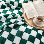LOMAO Throw Blankets Flannel Blanket with Checkerboard Grid Pattern Soft Throw Blanket for Couch, Bed, Sofa Luxurious Warm and Cozy for All Seasons (Green, 50"x60")