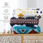 CASAAGUSTO Boho Sherpa Throw Blanket, Aztec Throw, Ultra Soft, Warm, Cozy, Plush, Thick Fleece Bohemian Throw Blanket for Couch, Bed, Sofa (Aqua 50 * 60 Inch)