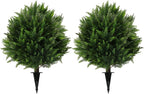 Sunnyglade Set of 2 Artificial Cedar Topiary Ball Trees, Faux Cedar Shrub Bushes with Ground Spike 25.5", UV Resistant Fake Cedar Plants for Indoor, Garden, Yard, Porch, Patio Decor (Green)