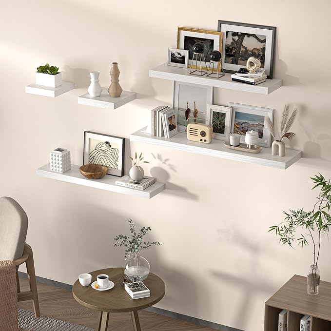 Floating Shelves for Wall,40" W x 8" D x 1.5" H, Wooden Wall Mounted Display Shelves with Invisible Brackets for Living Room, Bedroom, Bathroom, Kitchen Decor and Storage, Set of 2, White