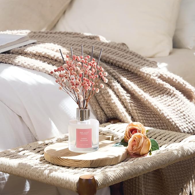 Airkeep Reed Diffuser Set, 3.38 fl oz (100 ml) - Cherry Blossom Almond Oil Diffusers with 8 Reed Sticks, Home Fragrance Reed Diffuser for Bathroom Shelf Decor