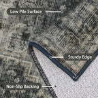 GENIMO 9x12 Area Rugs for Living Room, Machine Washable Non Slip Vintage Rugs, Low Pile Lightweight Chenille Print Rug for Bedroom, Dining Room, Home Office,Charcoal Gray