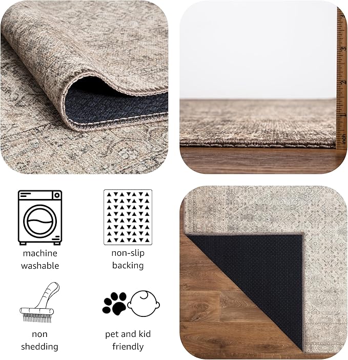 Keen Home Design 2x10 Rug - Machine Washable Runner Rug with Non-Slip Backing, Ideal for Hallway, Entryway, Kitchen, Laundry Room - Vintage, Easy Clean, Durable, Low Pile - (2'6" x 10')