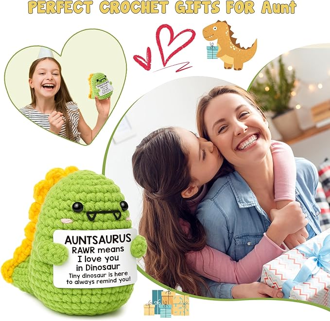 OCCdesign Mini Christmas Aunt Gifts from Niece Nephew RAWR I Love You Auntie Best Aunt Ever Gifts Cute Handmade Crochet Dinosaur for Christmas Thanksgiving Day Birthday Gift for Auntie Aunty to be