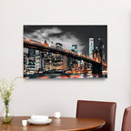 RyounoArt New York City Pictures Wall Art NYC Skyline Canvas Paintings Brooklyn Night Cityscape Prints Wall Decor Framed 20x36 Inch