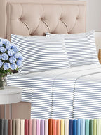 Twin XL Sheets Set 4 Piece - Includes 2 Pillowcases - Bed Sheets Twin XL - Soft Hotel Luxury Bedding - Cooling, Comfy & Breathable - 1 Flat & 1 Fitted & 2 Pillowcases w/ Deep Pockets - Blue Stripes
